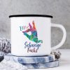 Auf dem Bild ist das Produkt: Becher Emaille Schweigefuchs Edelstahl Geschenk Geburtstag Kaffeebecher Kindertasse zum Preis von €18.9 abgebildet.