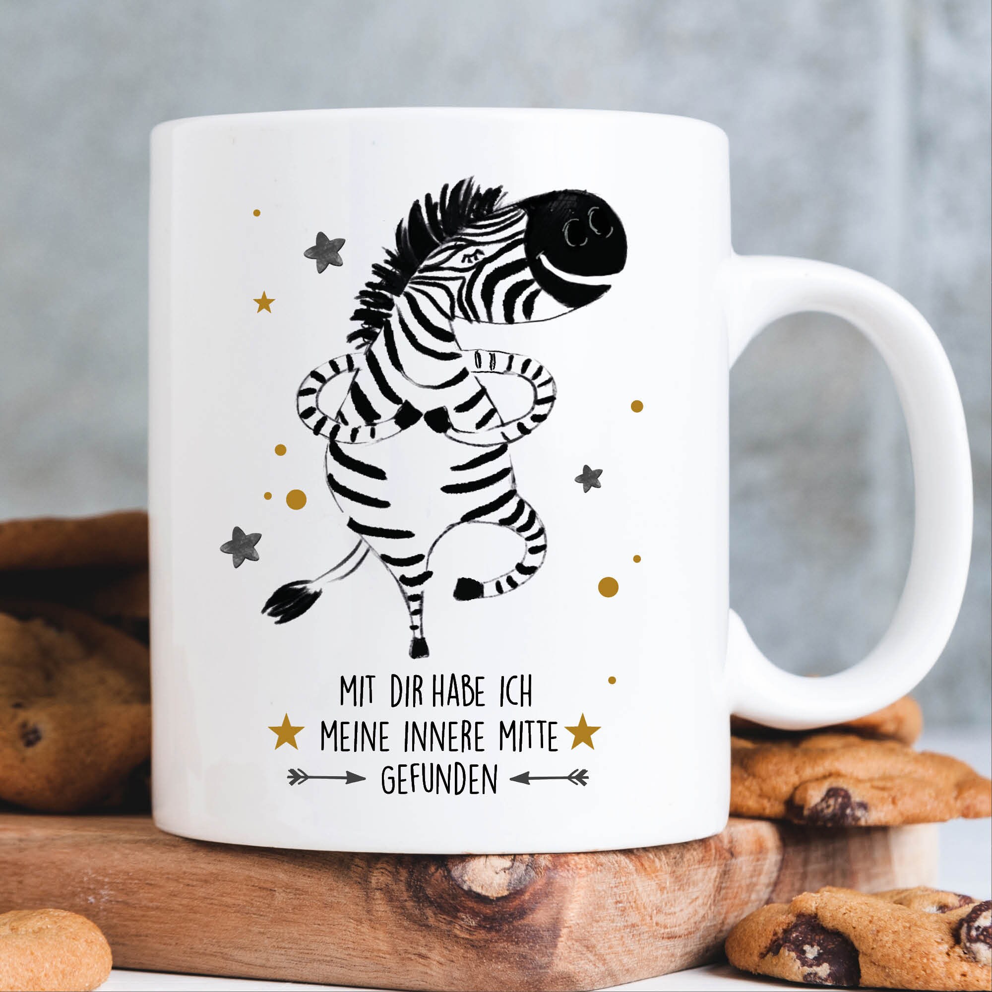 Bedruckte Kaffeetasse Keramik Zebra Meine innere Mitte Geschenk Geburtstag 330 ml