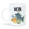 Auf dem Bild ist das Produkt: Bedruckte Keramik Tasse Fisch Moin maritim Geschenk Geburtstag 330 ml weiß zum Preis von €15.90 abgebildet.