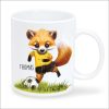 Auf dem Bild ist das Produkt: Bedruckte Tasse Becher Fuchs Fussballfan personalisiert mit Wunschname, Geschenk Geburtstag zum Preis von €17.90 abgebildet.