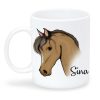 Auf dem Bild ist das Produkt: Bedruckte Tasse Becher Pferd personalisiert mit Wunschname Pony Geschenk Mädchen zum Preis von €17.90 abgebildet.