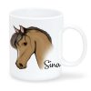Auf dem Bild ist das Produkt: Bedruckte Tasse Becher Pferd personalisiert mit Wunschname Pony Geschenk Mädchen zum Preis von €17.90 abgebildet.