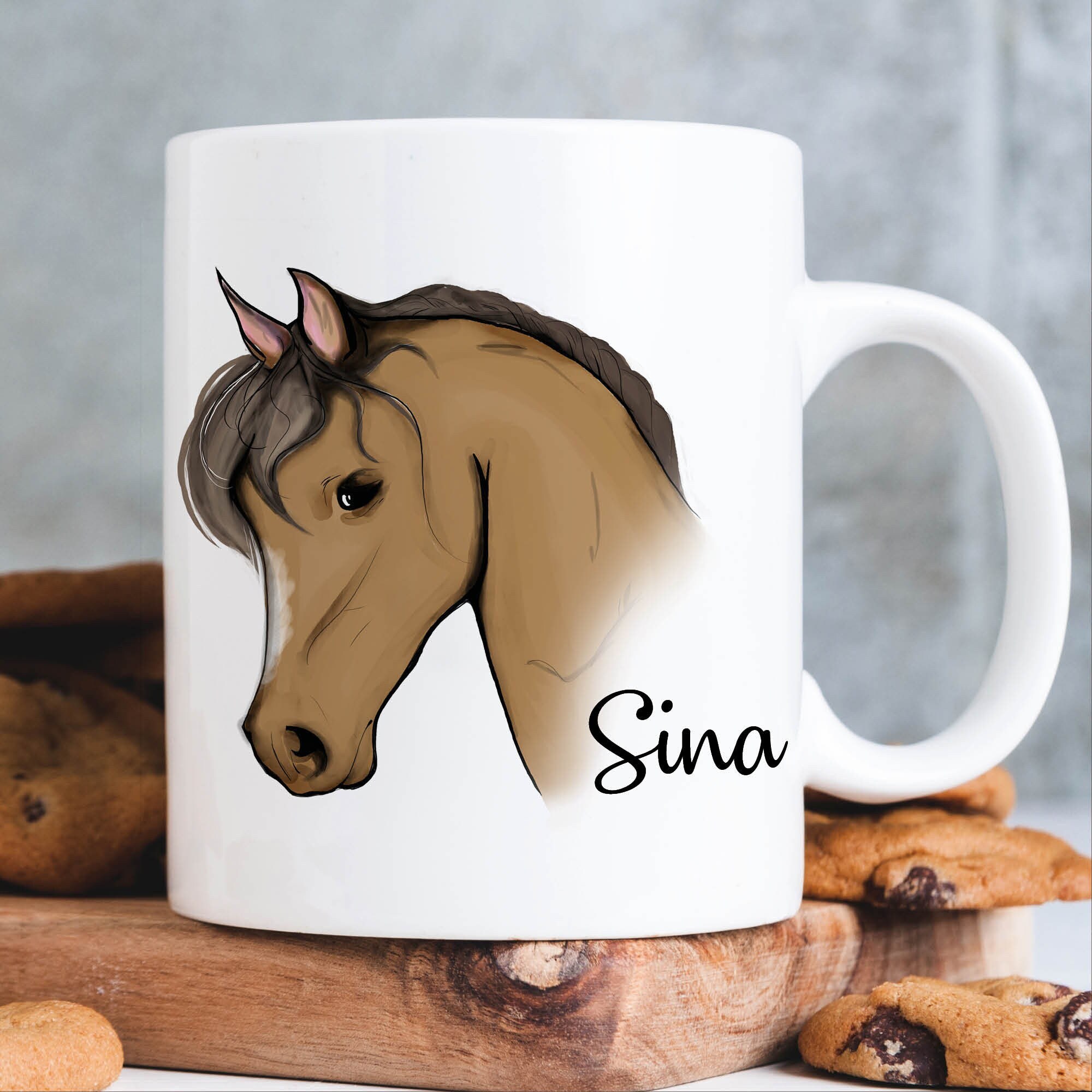 Bedruckte Tasse Becher Pferd personalisiert mit Wunschname Pony Geschenk Mädchen