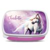 Auf dem Bild ist das Produkt: Brotdose Fantasy Einhorn Mädchen personalisiert mit Wunschnamen Schule Geschenk Geburtstag oder Einschulung zum Preis von €19.90 abgebildet.