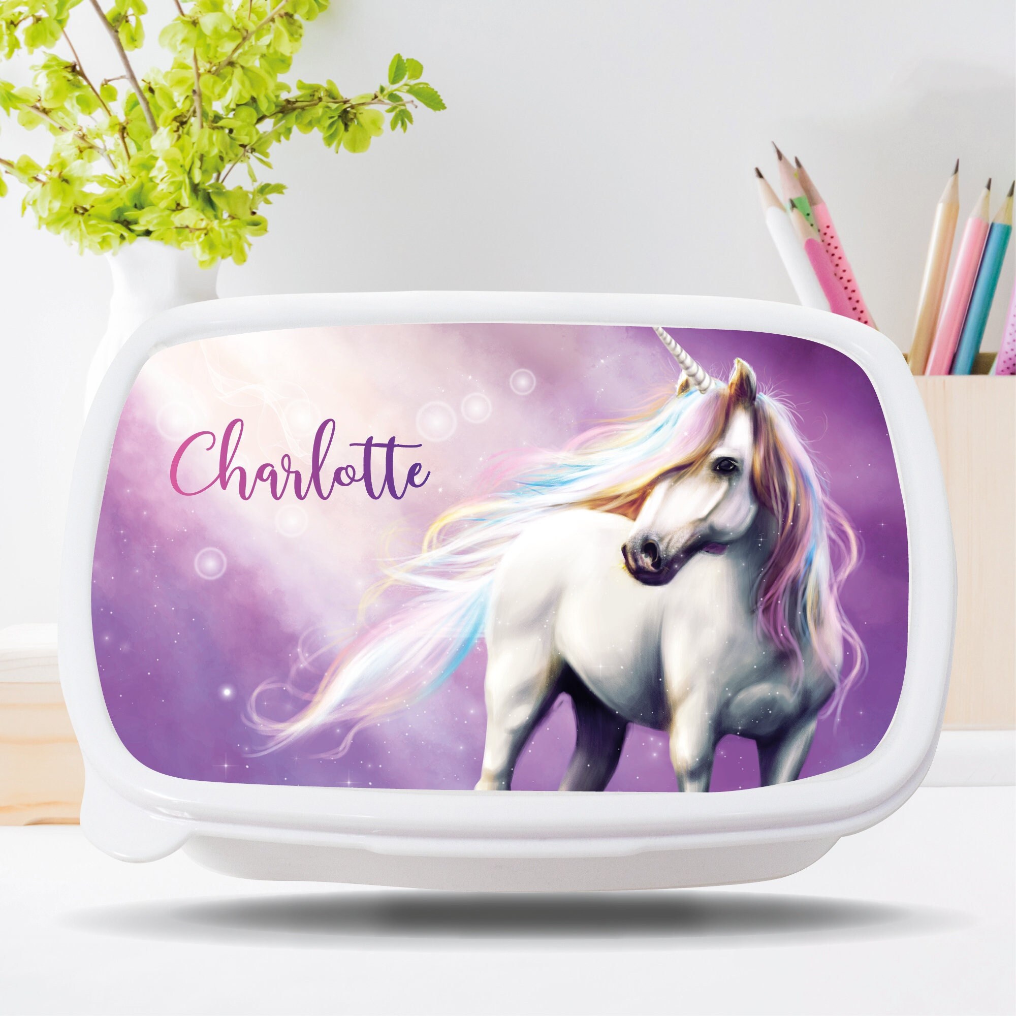 Brotdose Fantasy Einhorn Mädchen personalisiert mit Wunschnamen Schule Geschenk Geburtstag oder Einschulung
