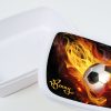 Auf dem Bild ist das Produkt: Brotdose Fußball Feuer personalisiert mit Wunschnamen Schule Geschenk Einschulung, Geschenk Geburtstag, Einschulungsgeschenk zum Preis von €19.9 abgebildet.