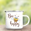 Auf dem Bild ist das Produkt: Campingbecher Bee Happy Biene Punkte Emaille, Geschenk Geburtstag zum Preis von €18.90 abgebildet.