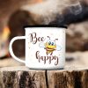 Auf dem Bild ist das Produkt: Campingbecher Bee Happy Biene Punkte Emaille, Geschenk Geburtstag zum Preis von €18.90 abgebildet.
