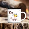Auf dem Bild ist das Produkt: Campingbecher Bee Happy Biene Punkte Emaille, Geschenk Geburtstag zum Preis von €18.90 abgebildet.