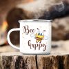 Auf dem Bild ist das Produkt: Campingbecher Bee Happy Biene Punkte Emaille, Geschenk Geburtstag zum Preis von €18.90 abgebildet.