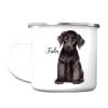 Auf dem Bild ist das Produkt: Campingbecher Emaille Hund Labrador mit Wunschname Emaille Tasse personalisiertes Geschenk zum Preis von €18.9 abgebildet.