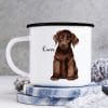Auf dem Bild ist das Produkt: Campingbecher Emaille Hund Labrador mit Wunschname Emaille Tasse personalisiertes Geschenk zum Preis von €18.9 abgebildet.