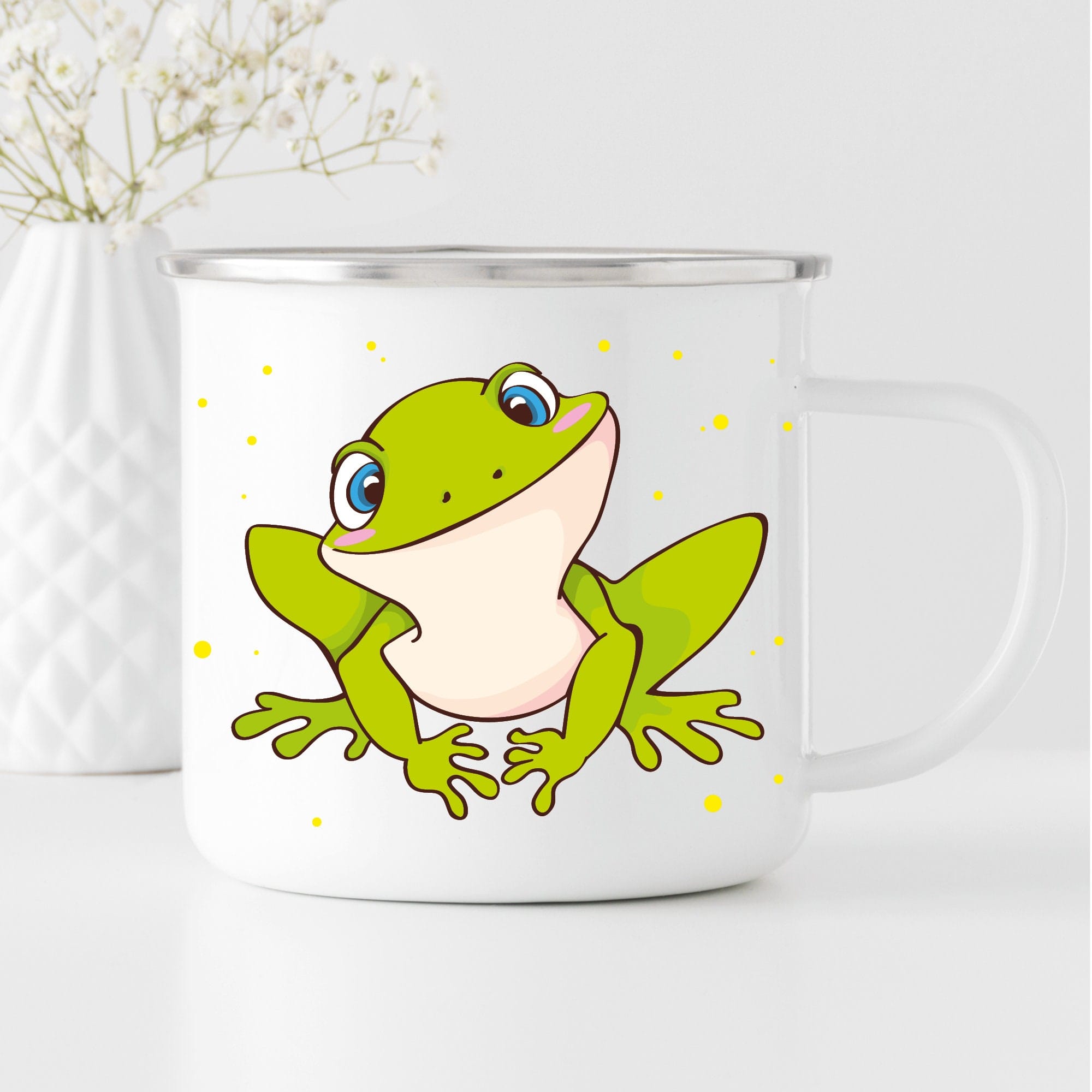 Campingbecher Emaille Kindertasse Tasse Frosch Heute ist mein Lieblingstag