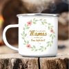 Auf dem Bild ist das Produkt: Campingbecher Emaille Nur die besten Mamas werden zur Oma befördert… Muttertagsgeschenk zum Preis von €18.90 abgebildet.