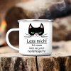Auf dem Bild ist das Produkt: Campingbecher Kindertasse Emaille Katze Lass mich Geschenk Geburtstag zum Preis von €17.90 abgebildet.