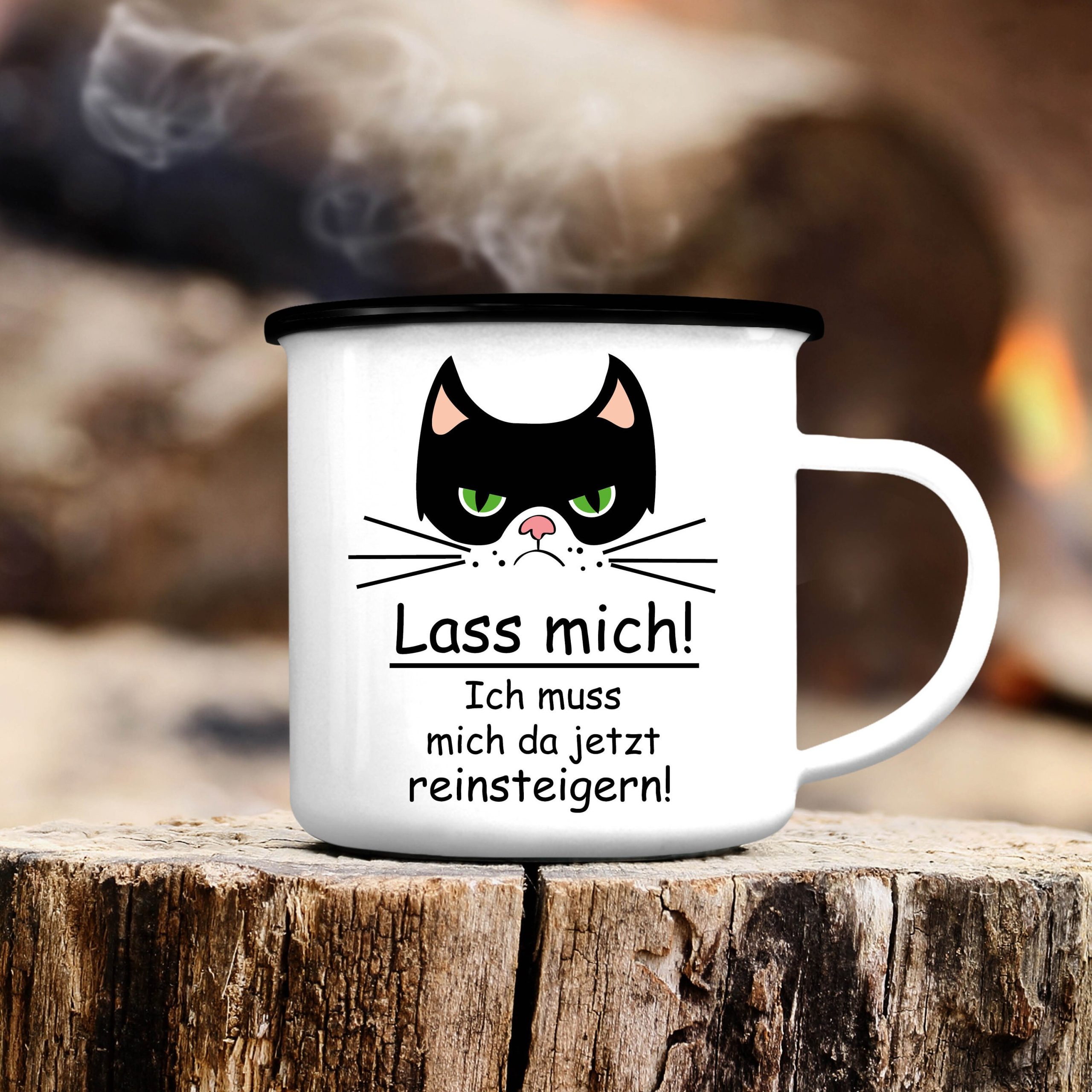 Campingbecher Kindertasse Emaille Katze Lass mich Geschenk Geburtstag