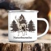 Auf dem Bild ist das Produkt: Campingbecher Naturbursche Hirsch Wald Geschenk für Camper Reisebecher Emaille Tasse zum Preis von €18.9 abgebildet.