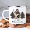 Auf dem Bild ist das Produkt: Campingbecher Naturbursche Hirsch Wald Geschenk für Camper Reisebecher Emaille Tasse zum Preis von €18.9 abgebildet.