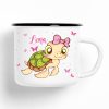 Auf dem Bild ist das Produkt: Campingbecher Schildkröte Schildkrötchen personalisiert mit Wunschname Emaille, Geschenk Geburtstag Mädchen zum Preis von €17.90 abgebildet.