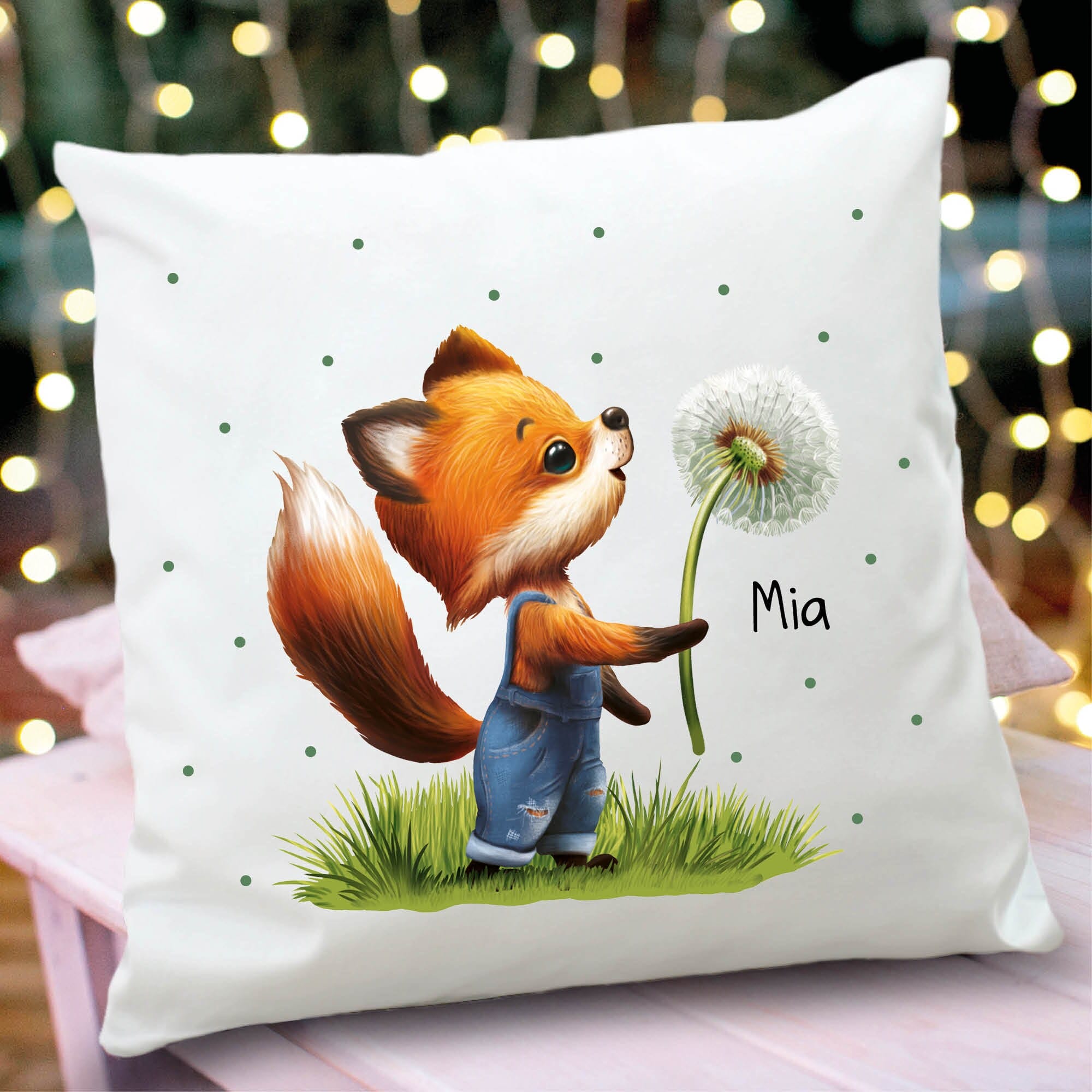 Deko Kissen Fuchs Pusteblume personalisiert mit Wunschnamen Polyester mit Füllung Geschenk Geburtstag