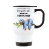Auf dem Bild ist das Produkt: Edelstahl Thermobecher Faultier mit Spruch das Blöde am Faulsein… Kaffeebecher Trinkbecher 390 ml weiß zum Preis von €21.9 abgebildet.