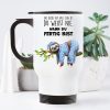 Auf dem Bild ist das Produkt: Edelstahl Thermobecher Faultier mit Spruch das Blöde am Faulsein… Kaffeebecher Trinkbecher 390 ml weiß zum Preis von €21.9 abgebildet.
