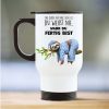 Auf dem Bild ist das Produkt: Edelstahl Thermobecher Faultier mit Spruch das Blöde am Faulsein… Kaffeebecher Trinkbecher 390 ml weiß zum Preis von €21.9 abgebildet.