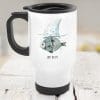 Auf dem Bild ist das Produkt: Edelstahl Thermobecher To go Fisch mit Haifischflosse Just do it Geschenk Geburtstag Kaffeebecher maritim 390 ml mit Griff zum Preis von €21.9 abgebildet.