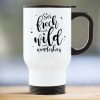 Auf dem Bild ist das Produkt: Edelstahl Thermobecher To Go Spruch Sei frech und wild und wunderbar Kaffeebecher 390 ml mit Griff zum Preis von €21.9 abgebildet.