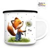 Auf dem Bild ist das Produkt: Emaille Campingbecher Fuchs mit Pusteblume Kaffeebecher personalisiert mit Wunschnamen, Geburtstagsgeschenk zum Preis von €17.90 abgebildet.