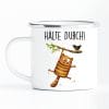 Auf dem Bild ist das Produkt: Emaille Campingbecher Katze halte durch Geburtstagsgeschenk Motivation zum Preis von €18.9 abgebildet.