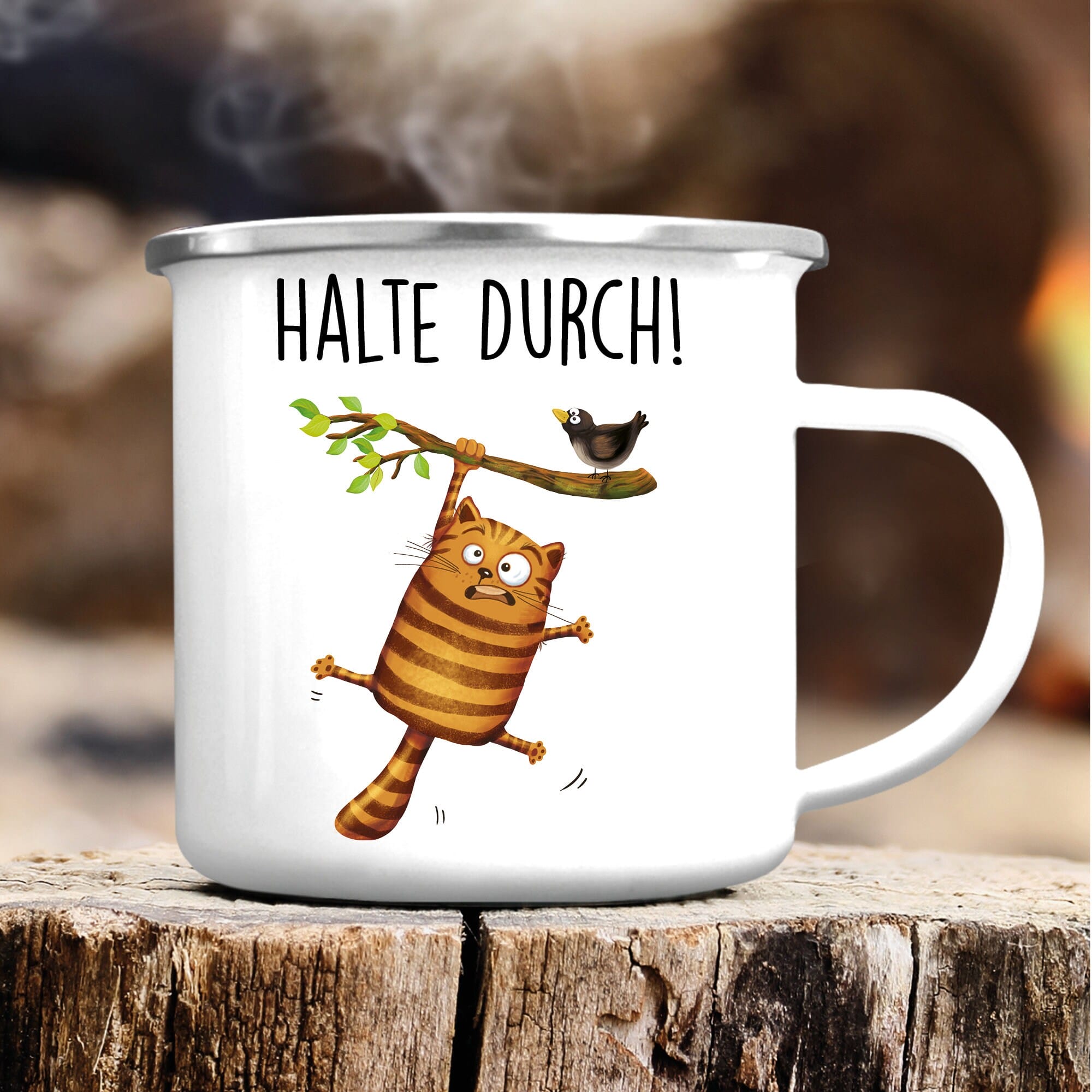 Emaille Campingbecher Katze halte durch Geburtstagsgeschenk Motivation