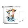 Auf dem Bild ist das Produkt: Emaille Campingbecher Lama und Giraffe personalisiert mit Wunschname Outdoorgeschirr Geschenk Geburtstag zum Preis von €18.9 abgebildet.