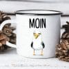 Auf dem Bild ist das Produkt: Emaille Campingbecher Möwe Moin maritimes Geburtstagsgeschenk Ostsee zum Preis von €18.9 abgebildet.