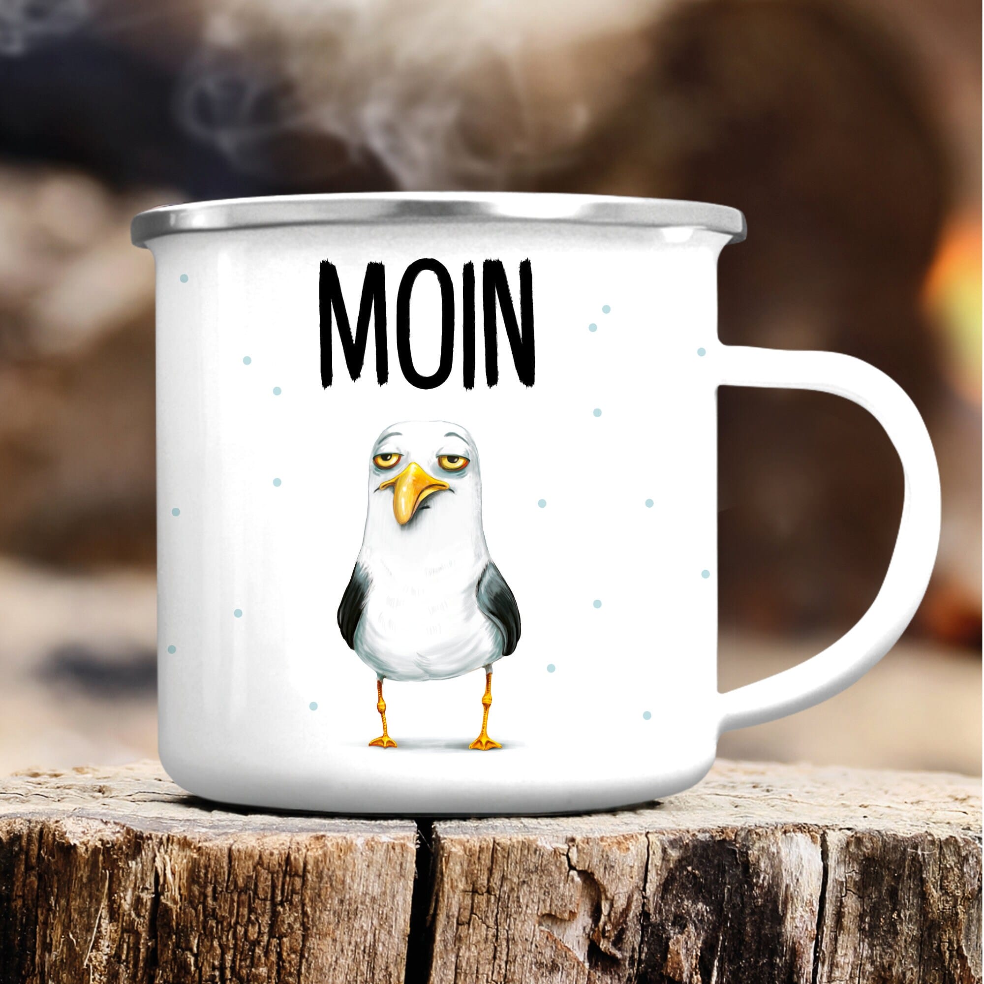 Emaille Campingbecher Möwe Moin maritimes Geburtstagsgeschenk Ostsee