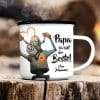 Auf dem Bild ist das Produkt: Emaille Campingbecher Papa du bist der Beste personalisiert Wunschname Geschenk Geburtstag Vatertag 300 ml zum Preis von €18.9 abgebildet.