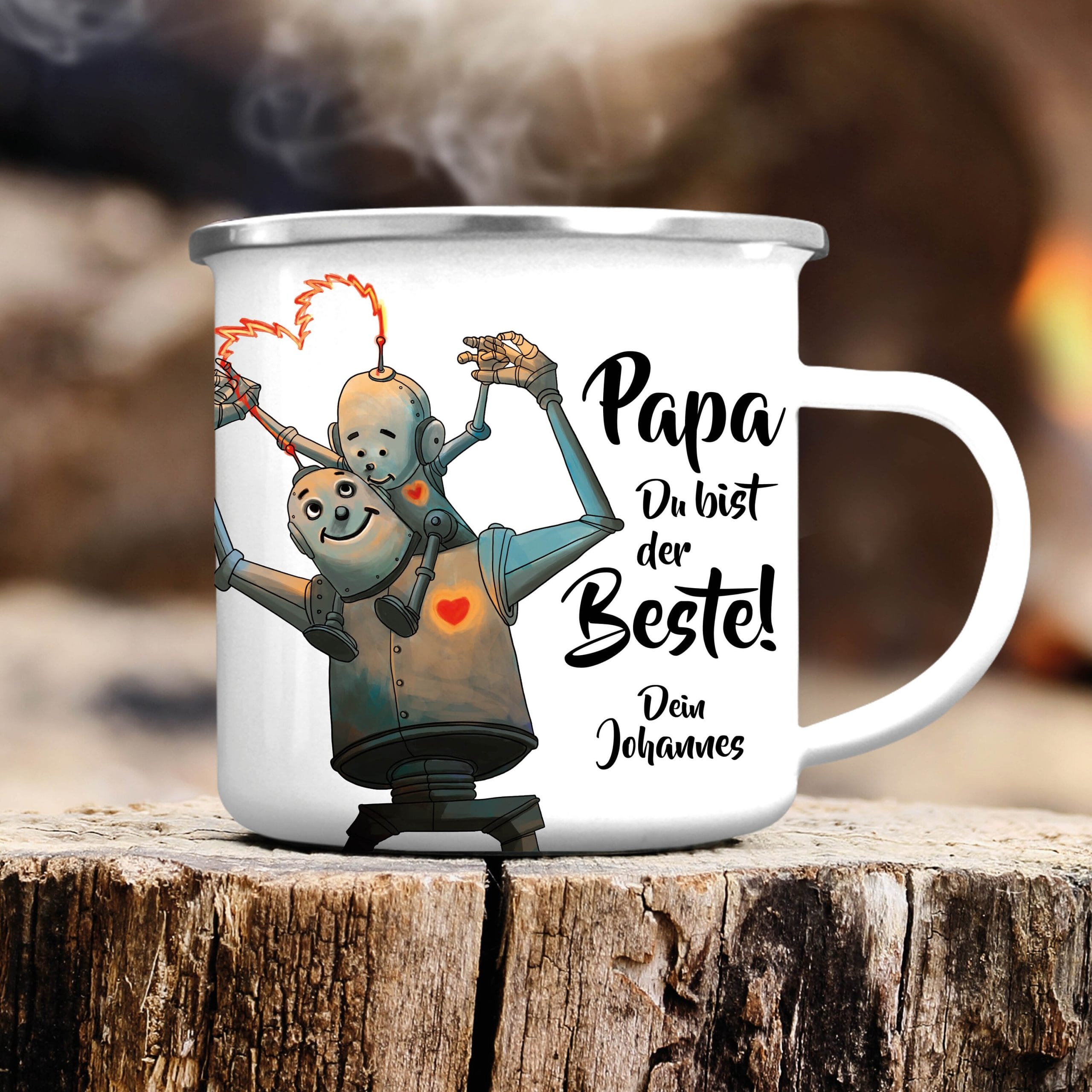 Emaille Campingbecher Papa du bist der Beste personalisiert Wunschname Geschenk Geburtstag Vatertag 300 ml