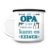 Auf dem Bild ist das Produkt: Emaille Campingbecher Spruch Wenn Papa oder Opa es nicht reparieren kann Outdoorgeschirr zum Preis von €18.9 abgebildet.