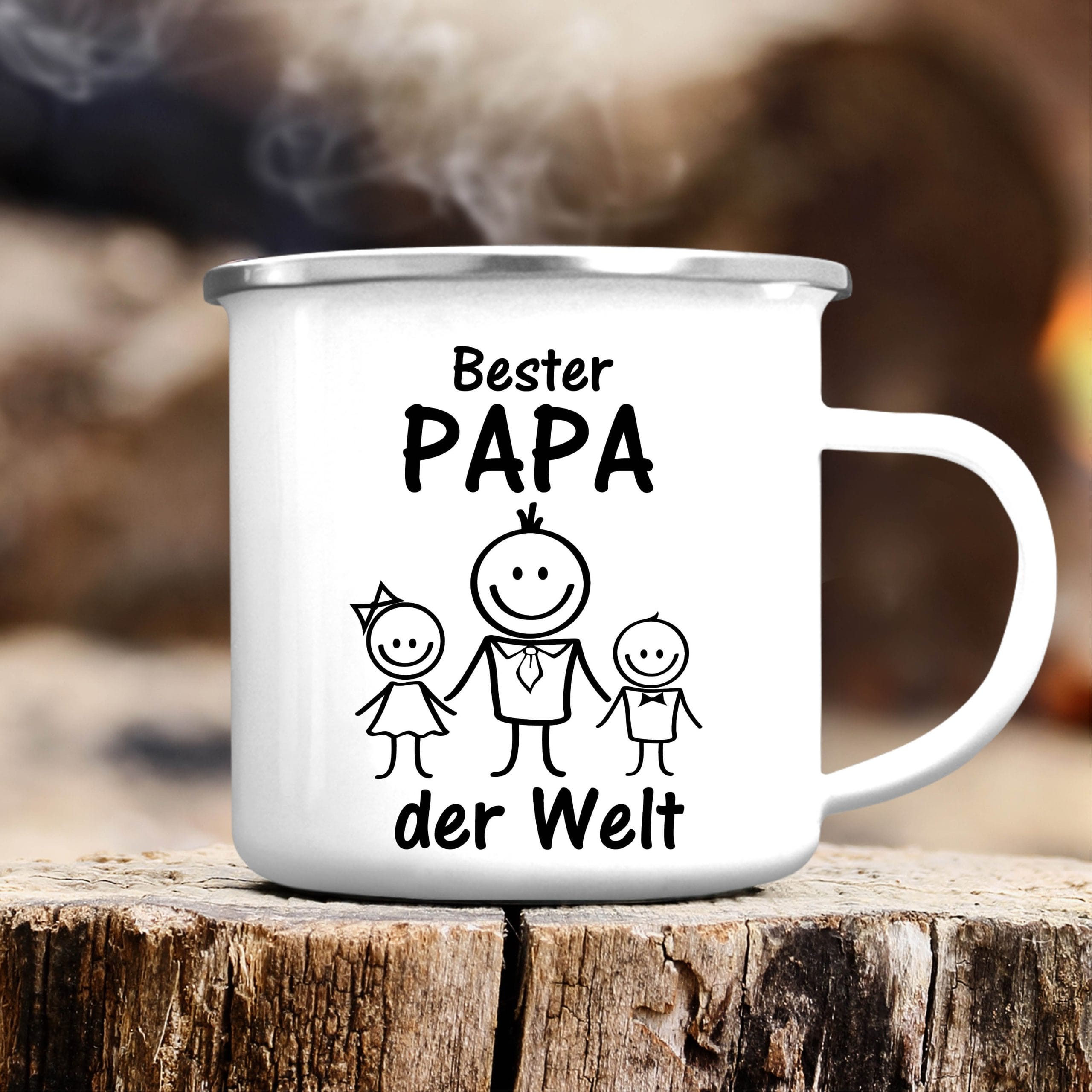 Emaille Campingbecher Strichmännchen Bester Papa der Welt Geschenk Geburtstag Vatertag 300 ml