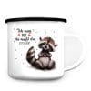 Auf dem Bild ist das Produkt: Emaille Campingbecher Waschbär Ich mag dich Da musst du jetzt durch Kaffeebecher Kindertasse Valentinstag zum Preis von €18.9 abgebildet.