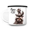 Auf dem Bild ist das Produkt: Emaille Campingbecher Waschbär Opas machen die Welt schöner Kaffeetasse Geschenk Vatertag Großvater, Weihnachtsgeschenk zum Preis von €17.90 abgebildet.