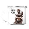 Auf dem Bild ist das Produkt: Emaille Campingbecher Waschbär Opas machen die Welt schöner Kaffeetasse Geschenk Vatertag Großvater, Weihnachtsgeschenk zum Preis von €17.90 abgebildet.
