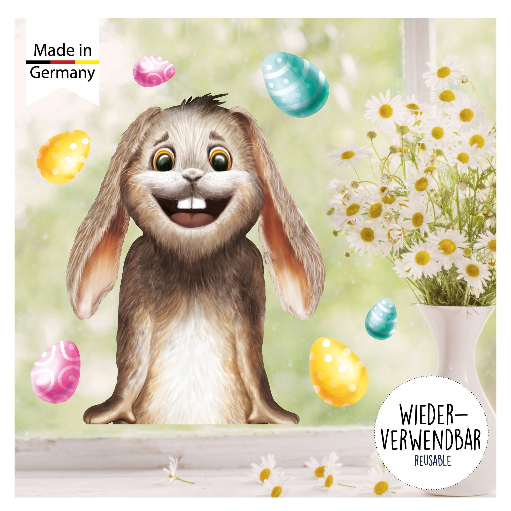 Fensterbild Frühling Ostern Hase bunte Ostereier Fensterdeko Kinderzimmer Kind, Frühlingsdeko, Osterdeko