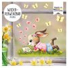 Auf dem Bild ist das Produkt: Fensterbild Frühling Ostern Hase Mädchen auf Wiese malt Schmetterlinge Blüten Fensterdeko Kinderzimmer Kind, Frühlingdeko, Osterdeko zum Preis von €13.90 abgebildet.