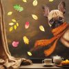 Auf dem Bild ist das Produkt: Fensterbild Bulldogge reinschauender Hund mit Schal bunte Blätter Herbst herbstlicher Fensteraufkleber Fensterdeko zum Preis von €13.90 abgebildet.