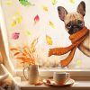 Auf dem Bild ist das Produkt: Fensterbild Bulldogge reinschauender Hund mit Schal bunte Blätter Herbst herbstlicher Fensteraufkleber Fensterdeko zum Preis von €13.90 abgebildet.