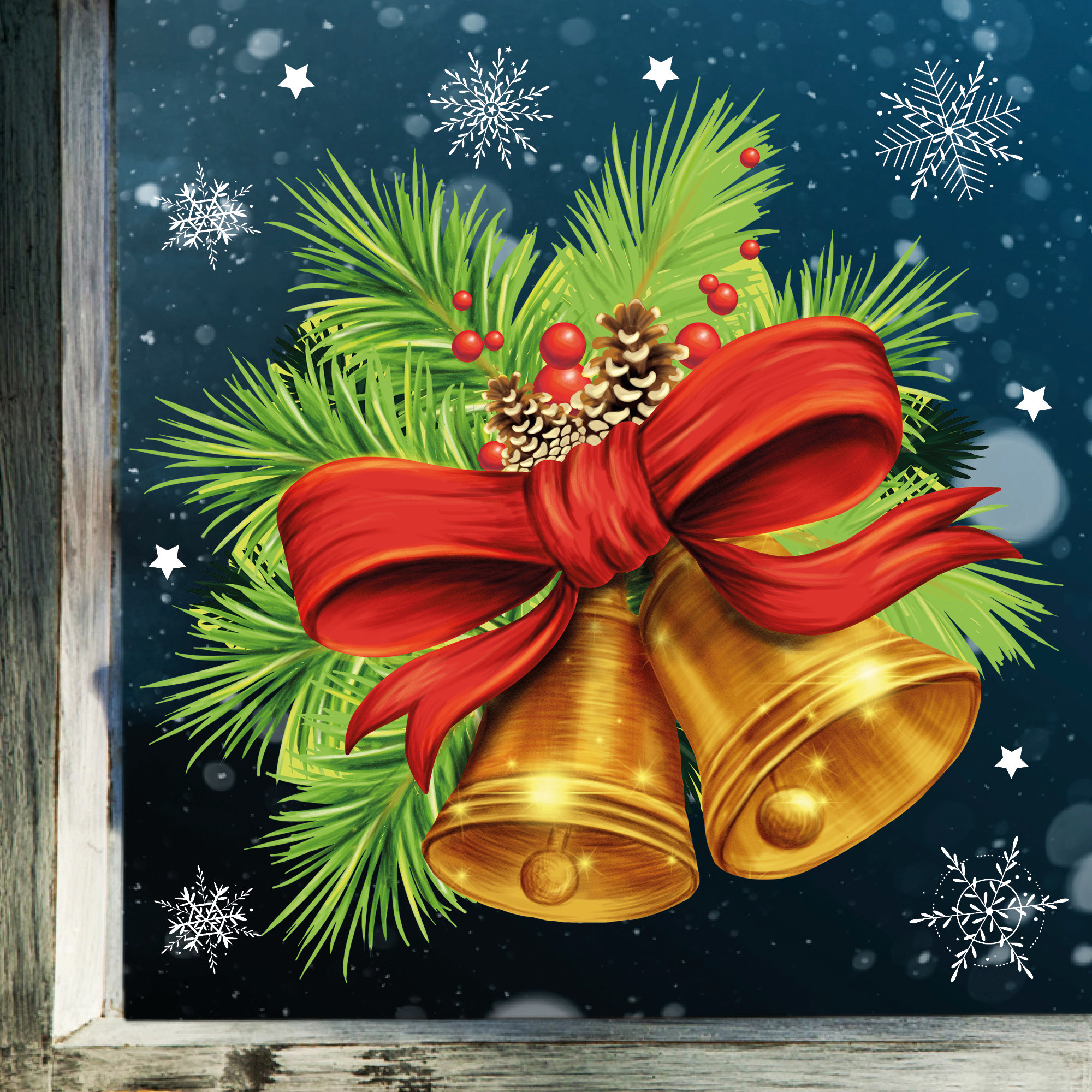 Fensterbild Weihnachten Winter Glocken Weihnachstglocken Fensterdeko wiederverwendbar Geschenk
