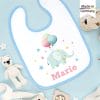 Auf dem Bild ist das Produkt: Bedrucktes Babylätzchen Elefant Luftballons Sterne mit Klettverschluss Wunschnamen Individuell Kinder Lätzchen Kleinkind zum Preis von €14.9 abgebildet.
