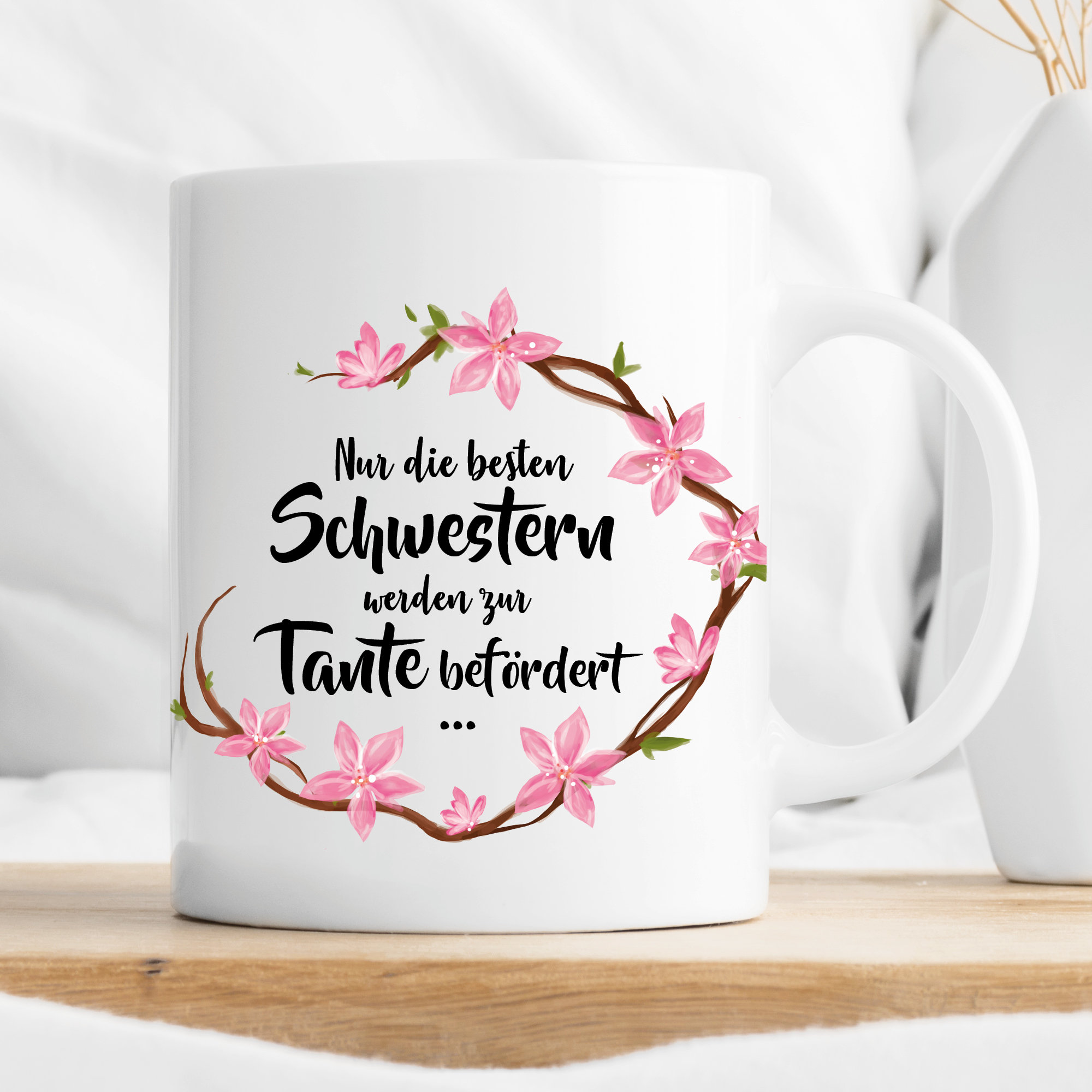 Geschenk Keramik Tasse bedruckt Beste Schwester Tante spülmaschinenfest 330 ml Fassungsvermögen