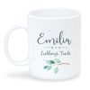 Auf dem Bild ist das Produkt: Geschenkidee Tasse bedruckt, Lieblings*mensch personalisiert mit Wunschnamen, Geburtstagsgeschenk, Zweig zum Preis von €16.9 abgebildet.